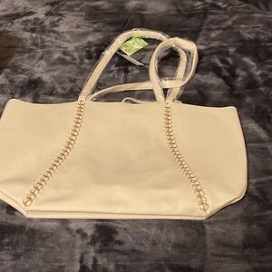 Badgley Mischka Cream Tote with Gold Accents